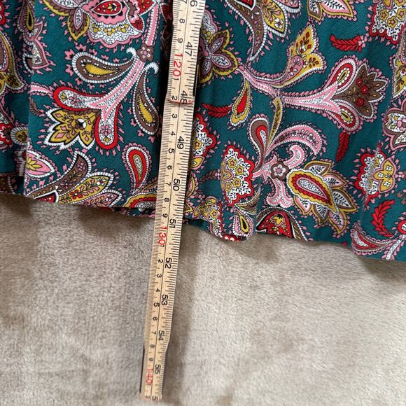 Boden Paisley Midi Dress | Green Pink Boho Print Flowy V-Neck | Boho Size 4R - Picture 10 of 12